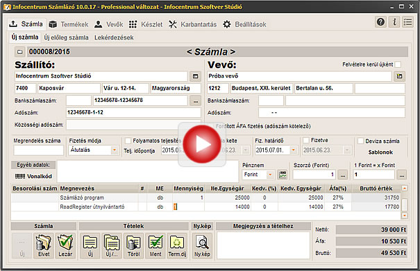 Számlázó program. Számla készítés gyorsan, fél perc alatt.