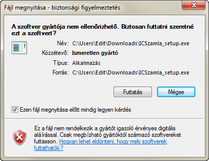 számlázó program - telepítő futtatásának engedélyezése