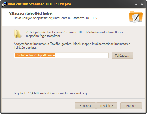 számlázó program - telepítési hely megadása