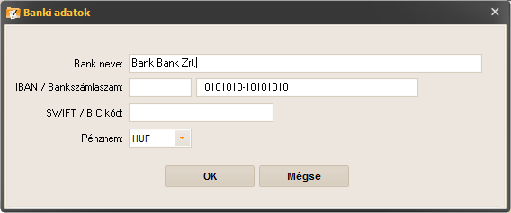 számlázó program - banki adatok