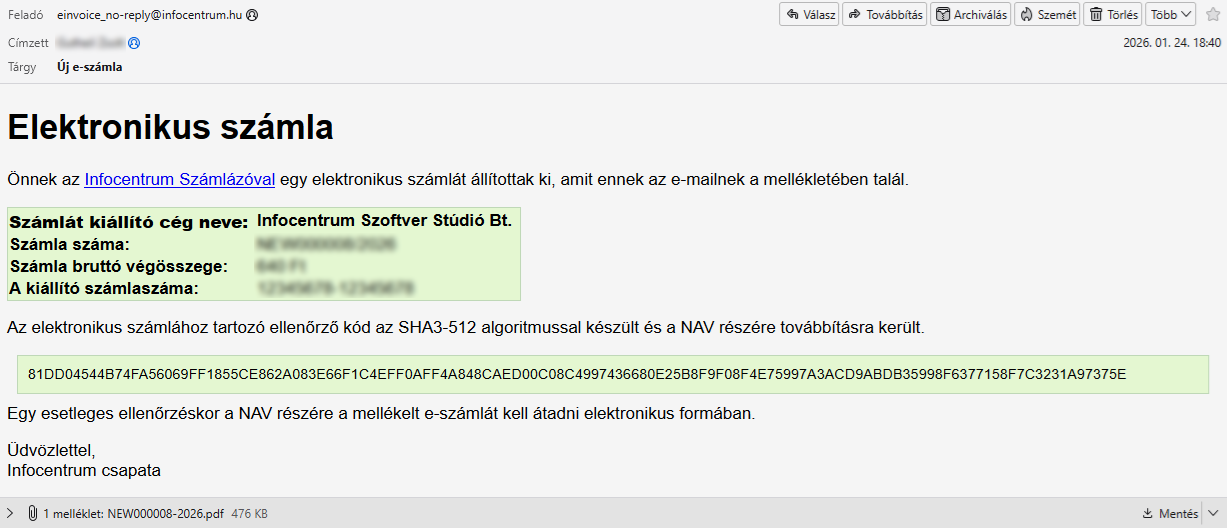 E-Számla értesítő e-mail