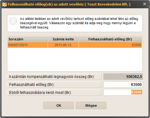 számlázó program - előleg összegének megadása