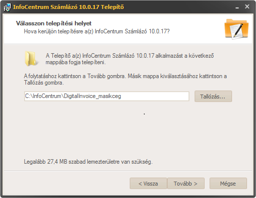 számlázó program - telepítési hely megadása