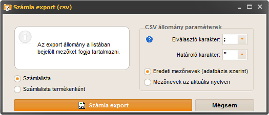 számlázó program - számla export