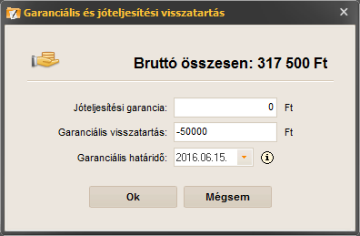 számlázó program - garanciális összeg megadása
