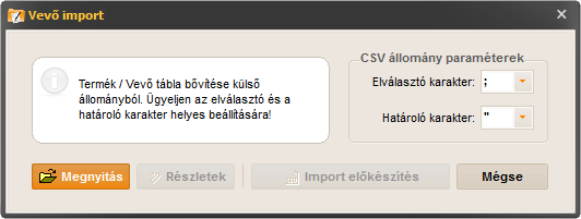 számlázó program - vevő import